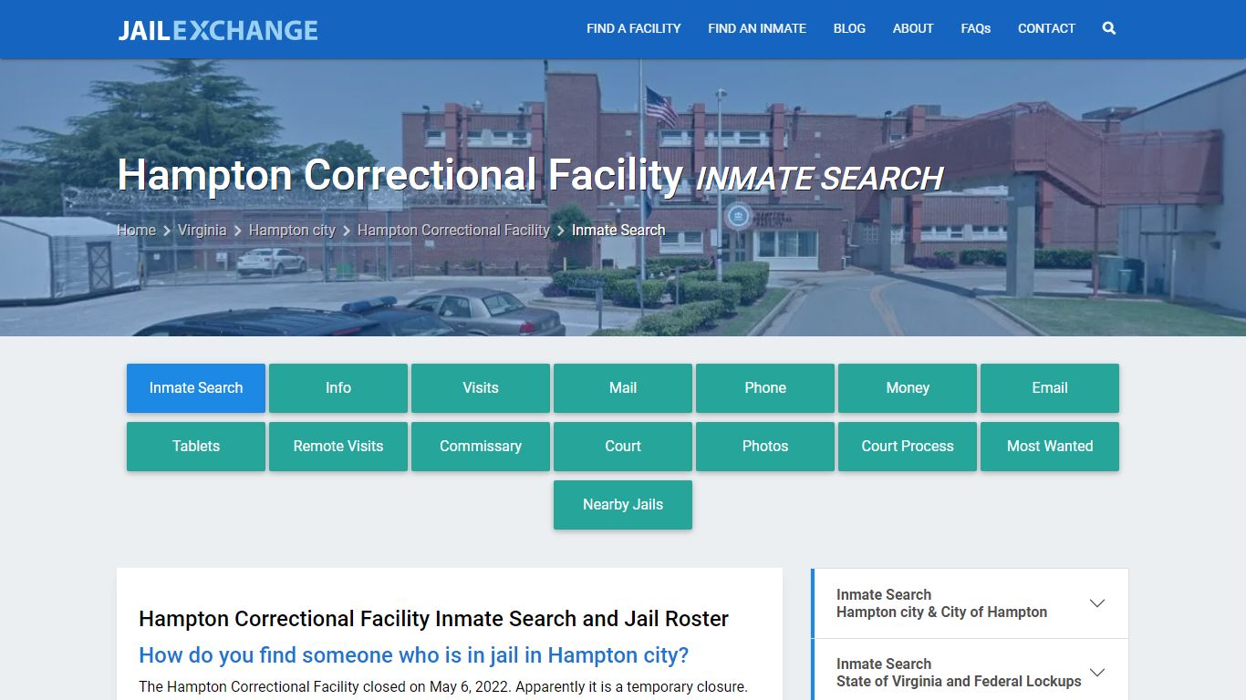 Inmate Search: Roster & Mugshots - Hampton Correctional Facility, VA